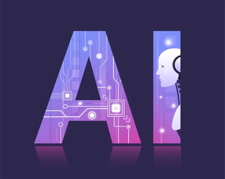 as a digital marketing freelancer in thrissur make a futuristic ai design with human face and circuit lines, symbolizing artificial intelligence in digital marketing.