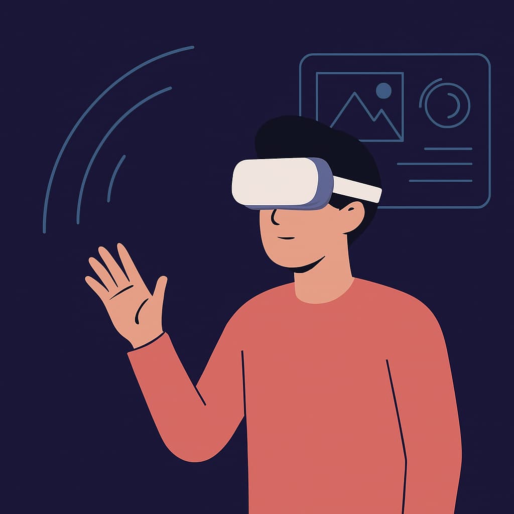 A person using a VR headset in a digital environment.